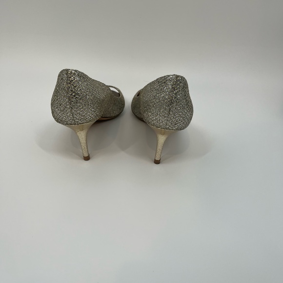 Jimmy Choo Isabel champagne/silver/gold glitter peep toe kitten heel size EU 38 - Picture 8 of 8